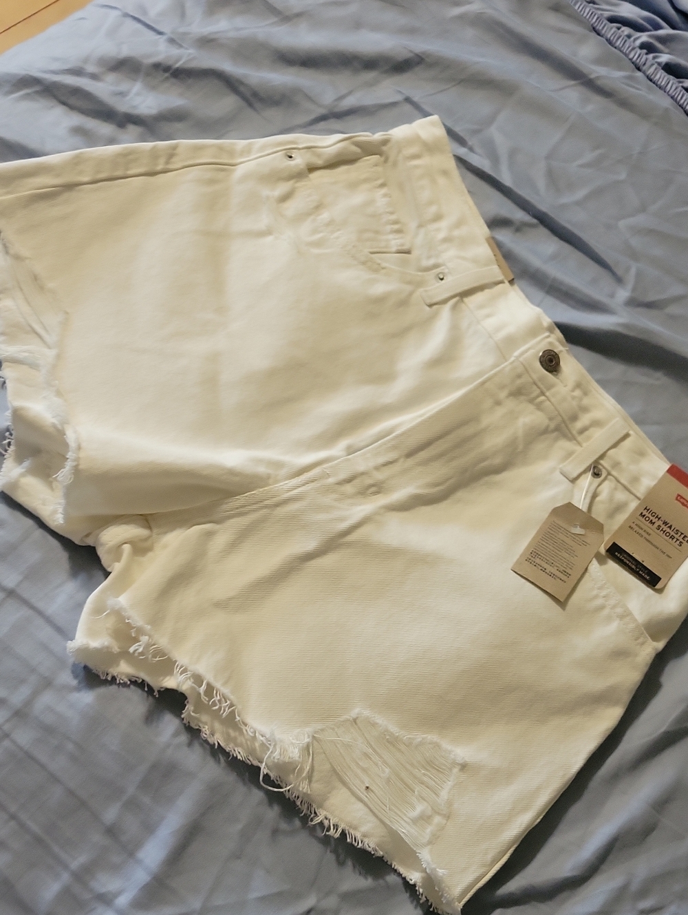 Levi's White Distressed High-Rise Denim Shorts